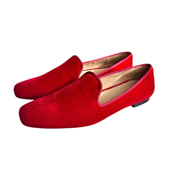 🆕 Lands’ End Loafers Red Velvet Leather Flats Women’s - Picture 11 of 16